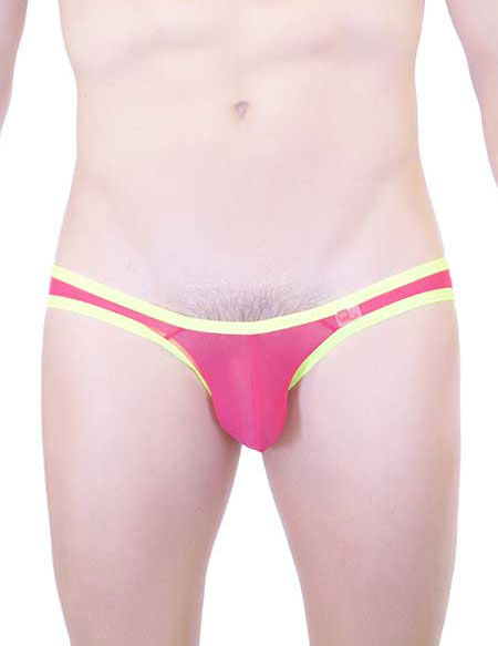 Petit-Q Big Bulge Sous-vêtement bikini transparent Rose/Jaune PQ161128 Taille L