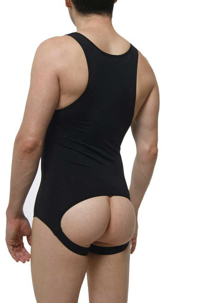 Petit-Q Open Pouch Jock Strap Singlet Bodysuit Black PQ180456 Size L