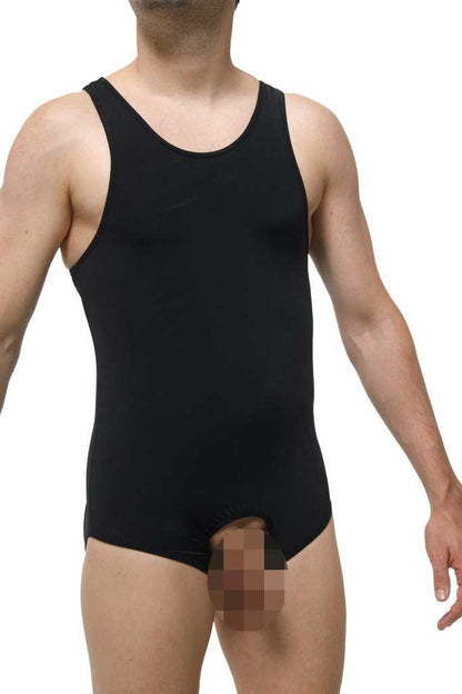 Petit-Q Open Pouch Jock Strap Singlet Bodysuit Black PQ180456 Size L