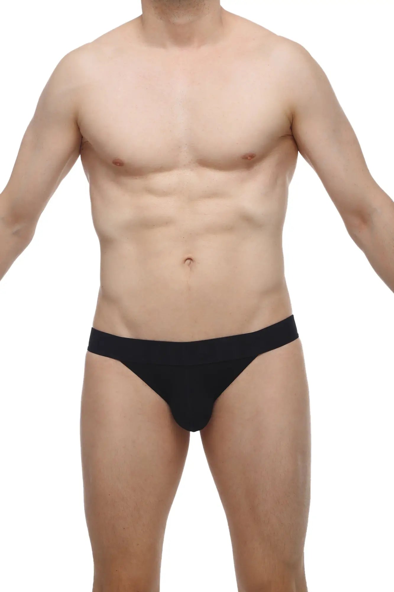 Black petitq bikini aizy modal briefs with smooth fabric finish in a form-fitting design shown from the back