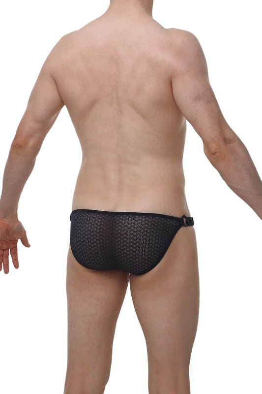 PetitQ bikini chains macra black black mesh briefs with subtle geometric pattern and sleek form-fitting design