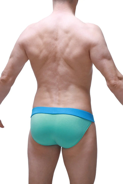 Petitq bikini linthes bamboo green briefs in turquoise and blue gradient with snug form-fitting design