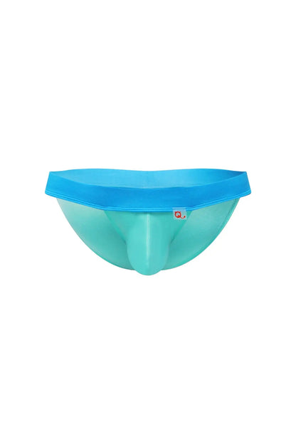 Turquoise and bright blue petitq bikini linthes bamboo green men’s brief with smooth form-fitting design