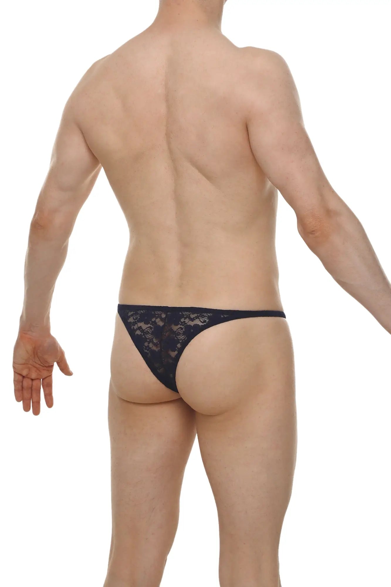 Black lace thong bikini plellis lace navy with intricate floral pattern made from delicate lace material