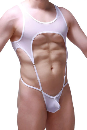 White mesh one-piece swimsuit with cutout design and adjustable straps from petitq bodystring naves white collection