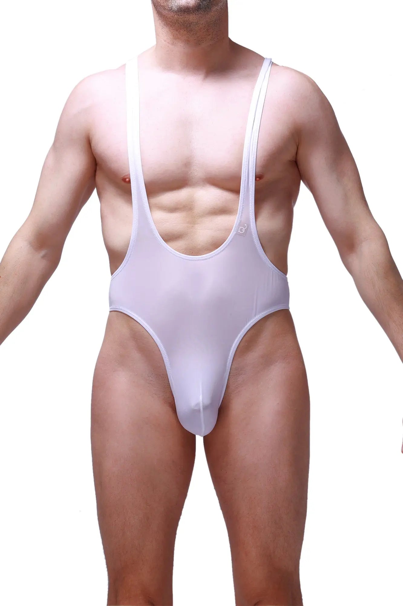 White sheer mesh one-piece swimsuit with thin straps and high-cut leg from PetitQ bodysuit thong Gonzac Plum White