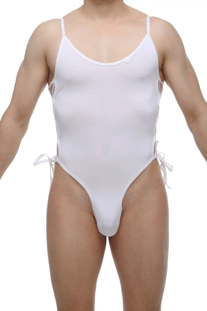 PetItQ bodythong lacets white is a white form-fitting one-piece swimsuit with thin spaghetti straps and side ties
