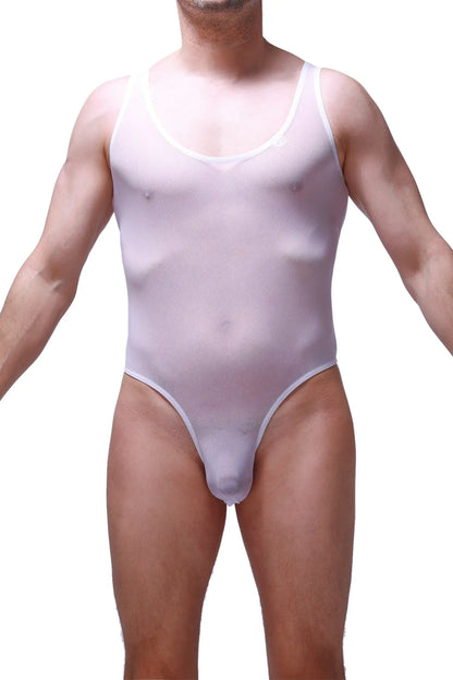 Petitq bodythong nexon net white translucent white one-piece swimsuit with thin straps and high-cut leg design