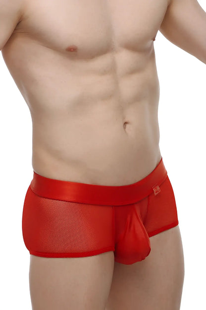 PetitQ boxer Ablon red mesh briefs with a satin waistband for stylish and comfortable underwear wear