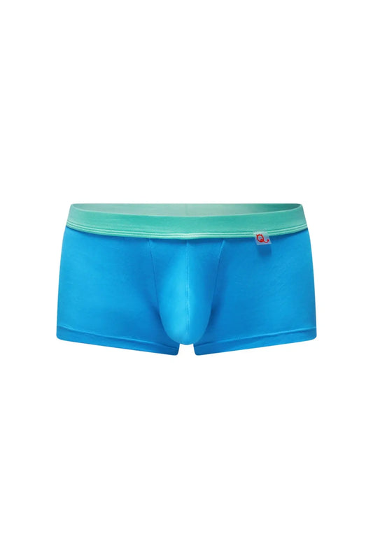 PetitQ boxer colline bamboo blue bright blue men’s briefs with light green waistband and small red logo on the side