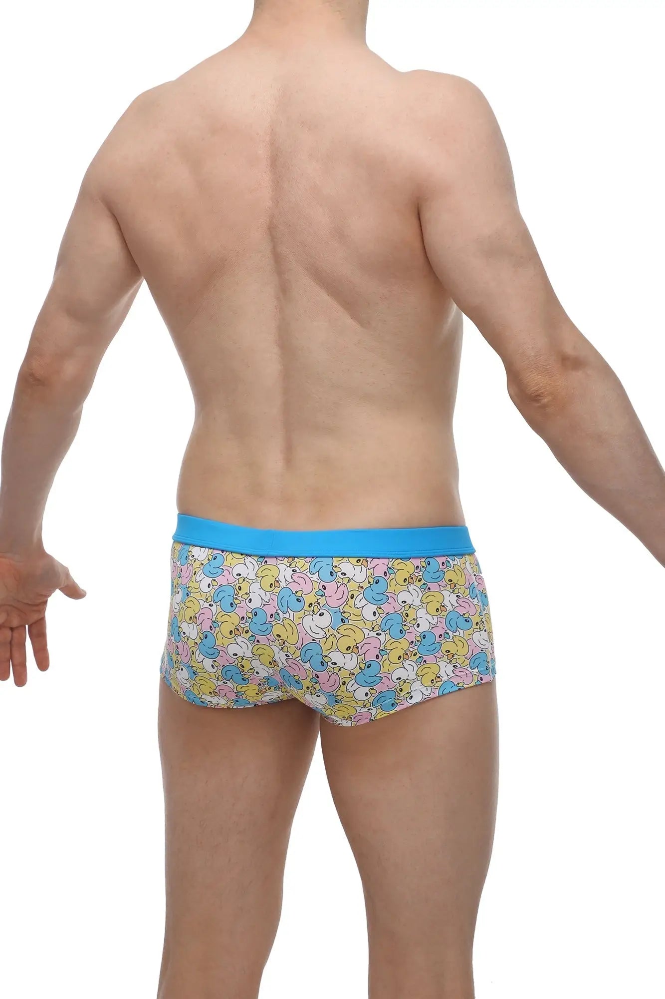 PetitQ boxer Meljac duckies blue-trimmed men’s briefs with pastel cartoon duck pattern for comfortable daily wear