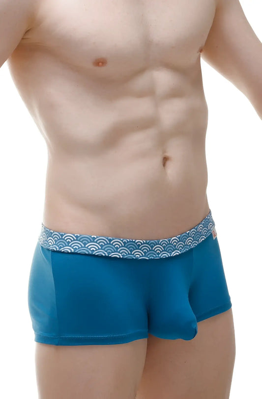 Blue PetitQ boxer Meljac Wave men’s briefs with a white wave patterned waistband for comfortable everyday wear