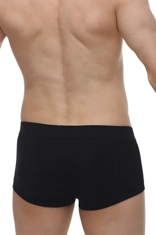 Black boxer mouffy modal briefs with smooth form-fitting fabric and simple elastic waistband