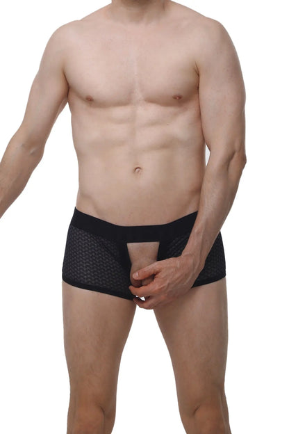 PetitQ boxer olloix macra black mesh briefs with solid waistband and central cutout for stylish comfort