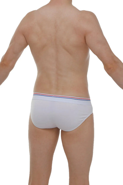 PetitQ brief Anjouin modal white white briefs with red white and blue striped waistband for comfortable wear