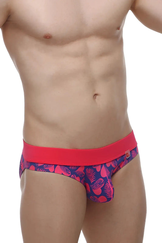 Petitq brief blaru tropical hearts vibrant pink and navy blue patterned briefs with bold red waistband