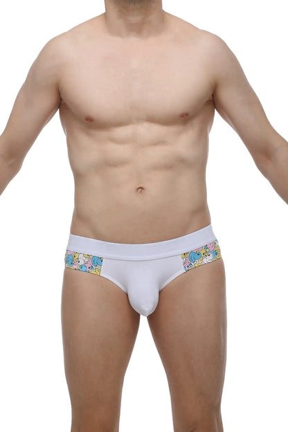 White briefs petitq brief linay duckies with colorful cartoon pattern on side panels for comfortable wear