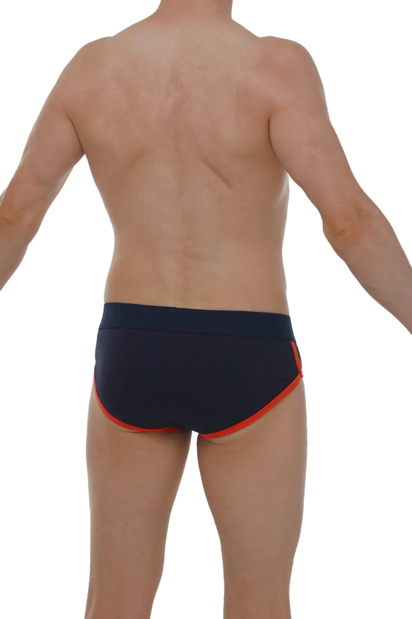 Navy blue swim trunks with orange trim petitq brief retro modal featuring soft modal fabric for comfortable wear