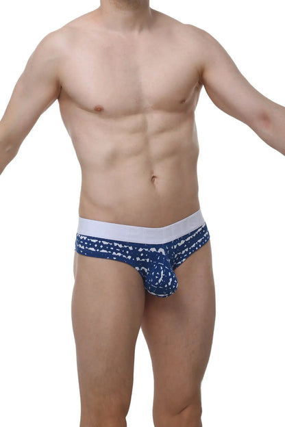 Petitq cheeky brief new denim men’s blue and white patterned briefs with contoured design for comfortable fit