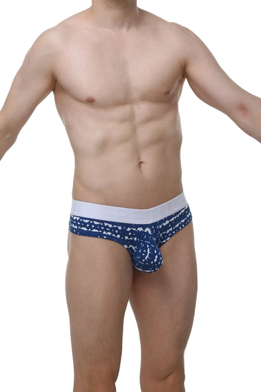 Petitq cheeky brief new denim men’s blue and white patterned briefs with contoured design for comfortable fit