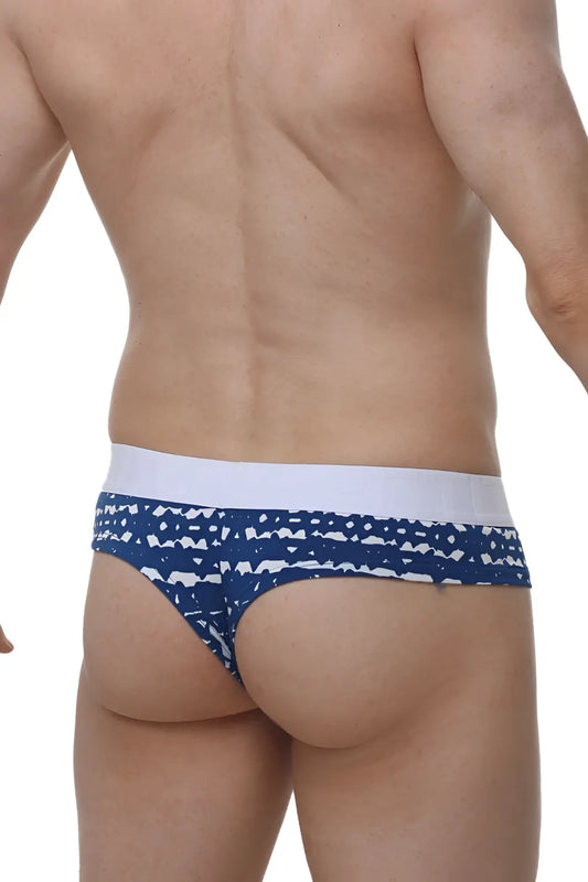 Blue and white patterned petitq cheeky briefs with solid white waistband in new denim style
