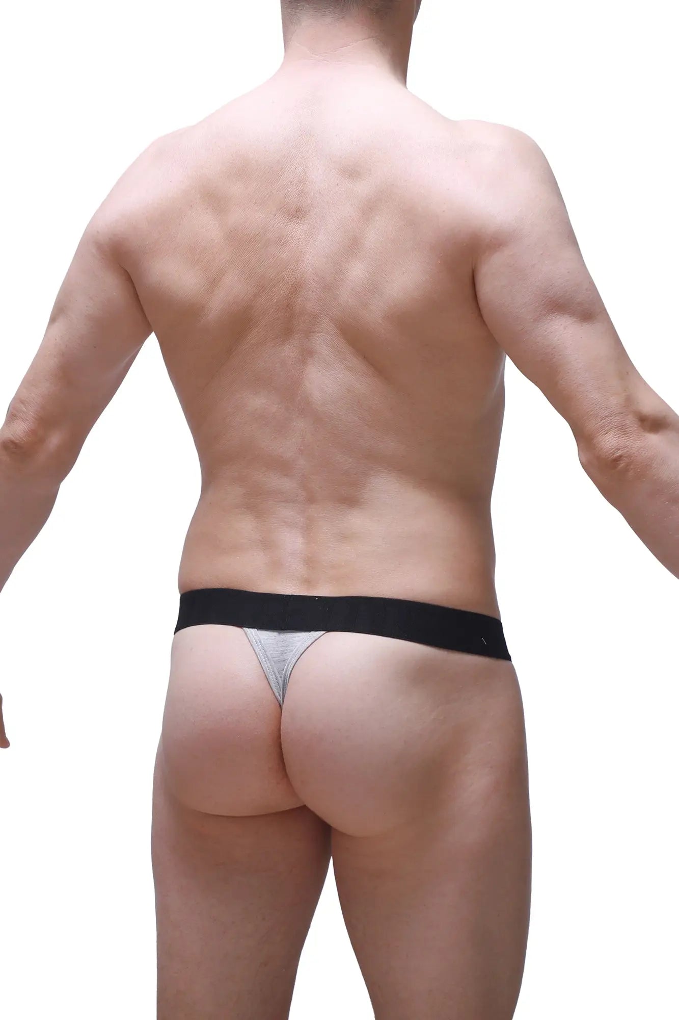 PetitQ g-string attin gray silver thong with black waistband for a sleek and comfortable lingerie look