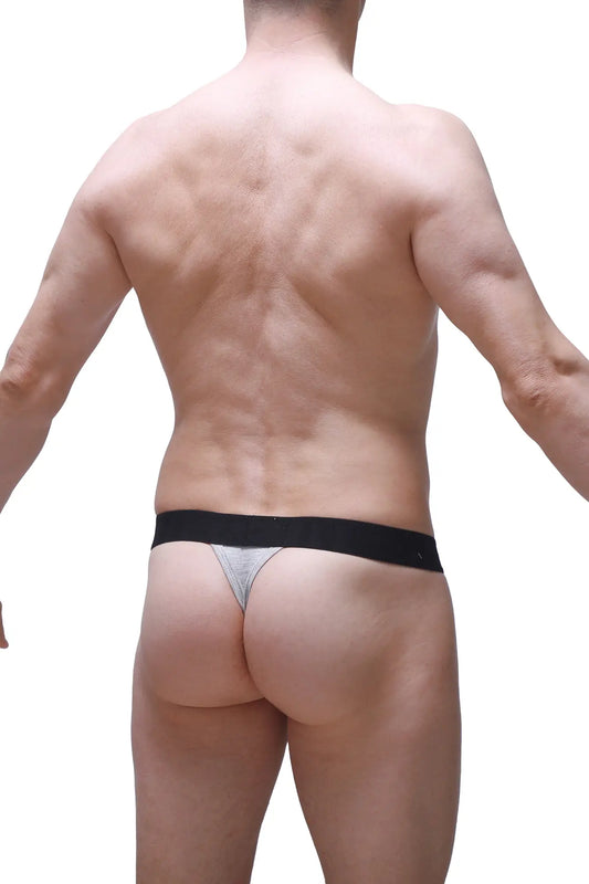 PetitQ g-string attin gray silver thong with black waistband for a sleek and comfortable lingerie look