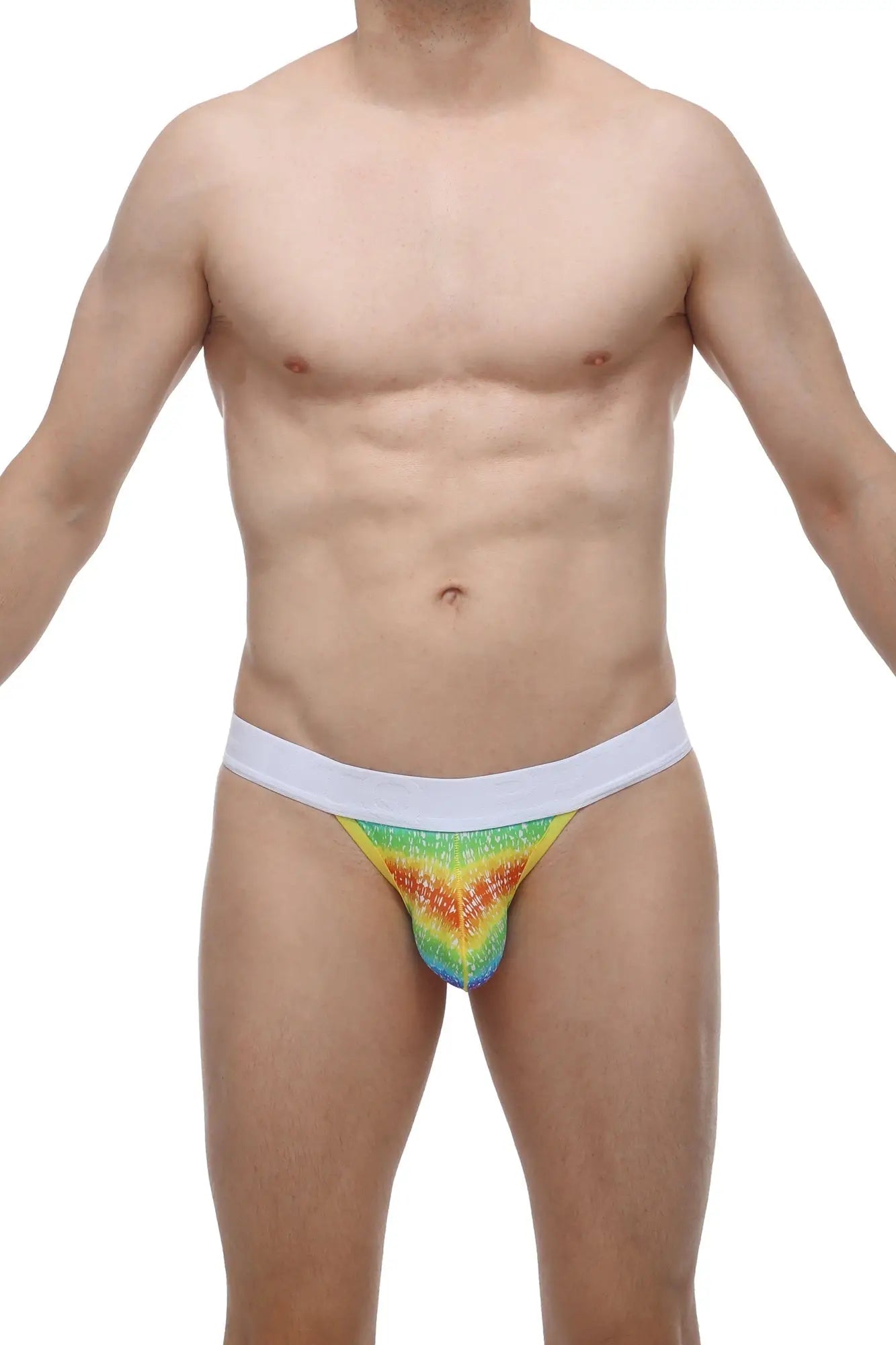 Petitq g-string aubiat rainbow rainbow sequined briefs with white waistband showing the back side