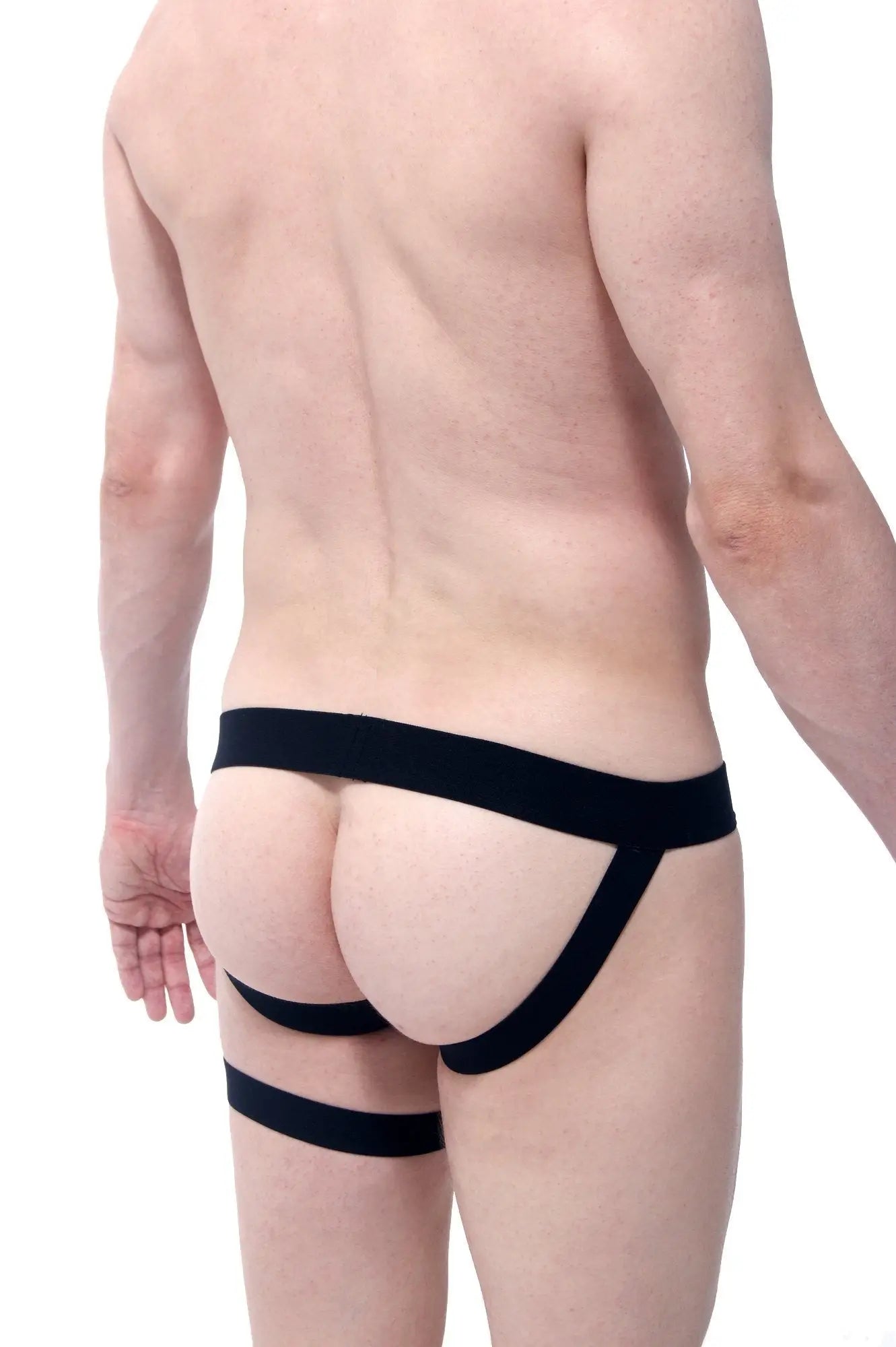 Black stretchy fabric briefs with supportive design and leg straps petitq jockstrap petitq adventure black