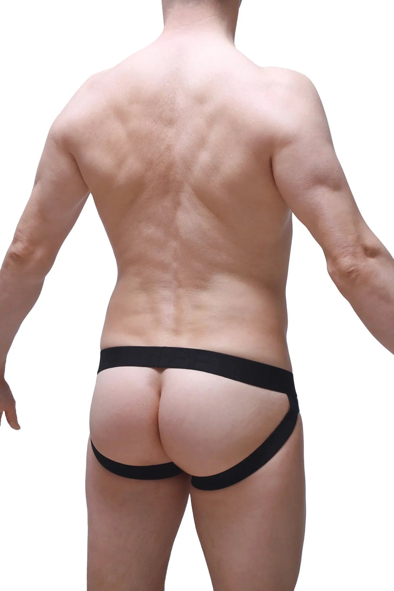 Black petitq jockstrap cockring with a snug supportive fit elastic waistband and prussian blue detailing