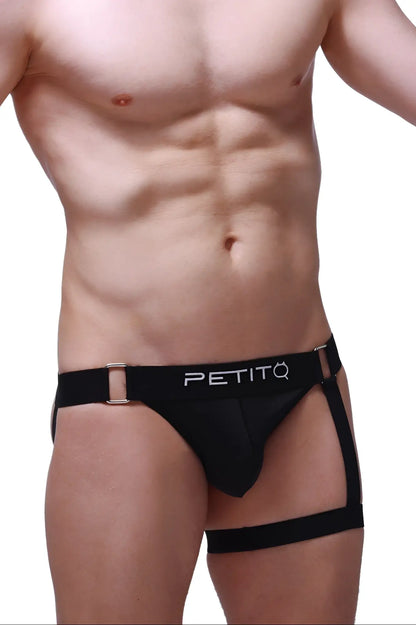 Black petitq jockstrap prenay briefs with sleek form-fitting design and adjustable side straps