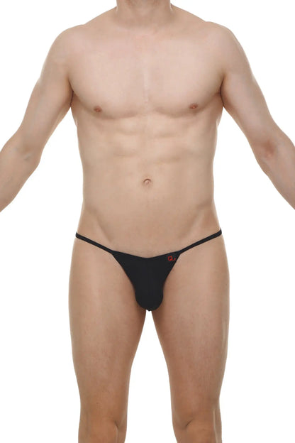 Kini Skine Black thong in black with a small red logo on the front designed for comfortable everyday wear
