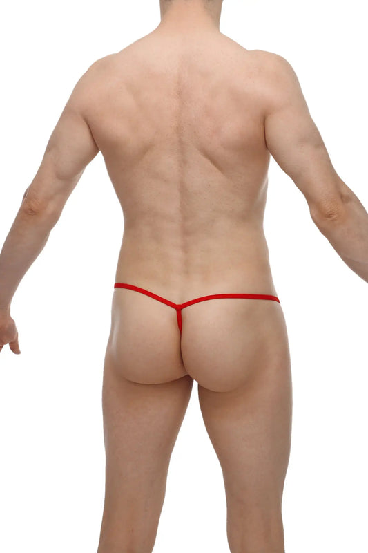 Petitq micro g-string bee red seamless red thong with thin design showing back side