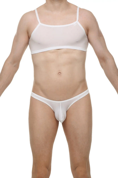 White sheer mesh two-piece lingerie set micro tank top skine white featuring lightweight breathable fabric