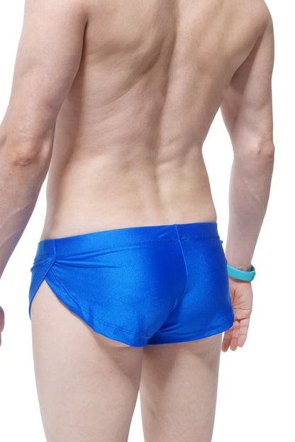 Petitq running shorts blue bright blue shiny tailored swim trunks with side slits for comfortable running