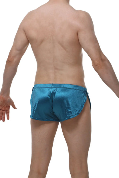 Petitq shorts snap satin teal shiny teal satin swim trunks with sleek form fitting design