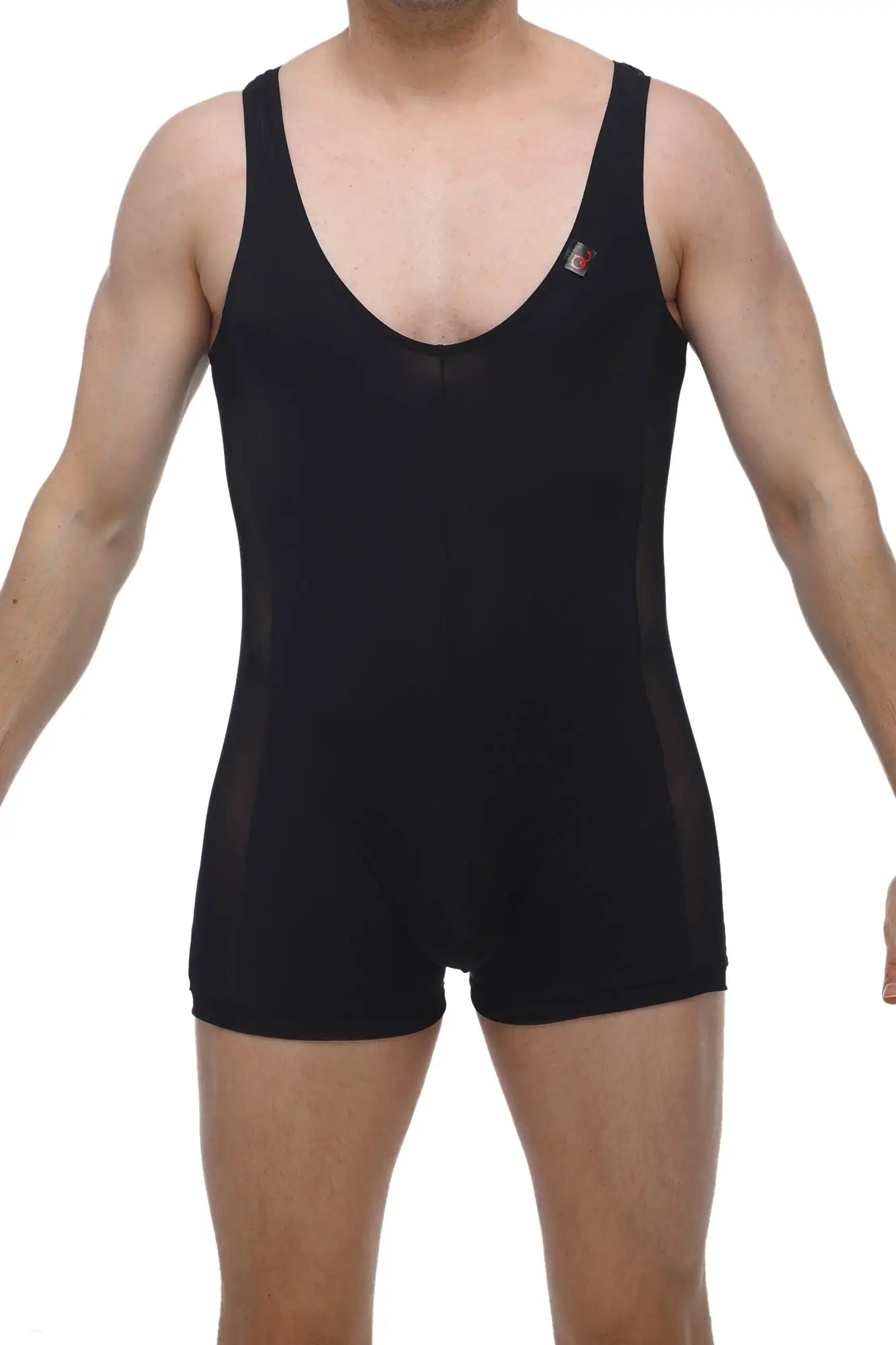 Petitq singlet atchy black sleeveless athletic one-piece with mesh side panels for breathable comfort