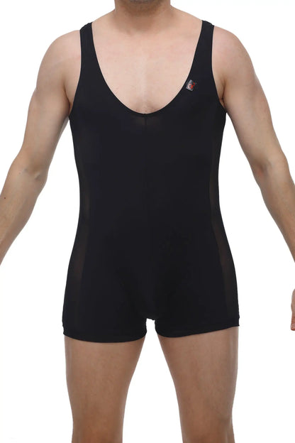 Petitq singlet atchy black sleeveless athletic one-piece with mesh side panels for breathable comfort