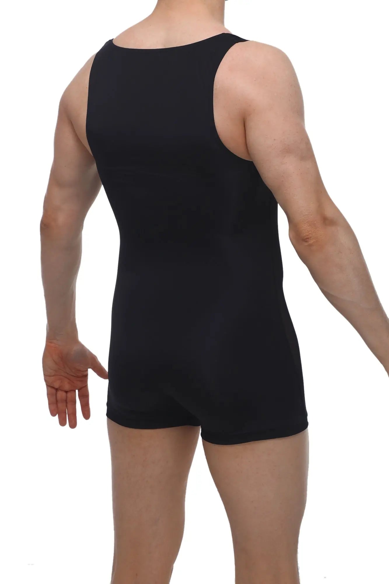 PetitQ singlet Atchy black sleeveless athletic one-piece with a snug fit and short legs for active wear
