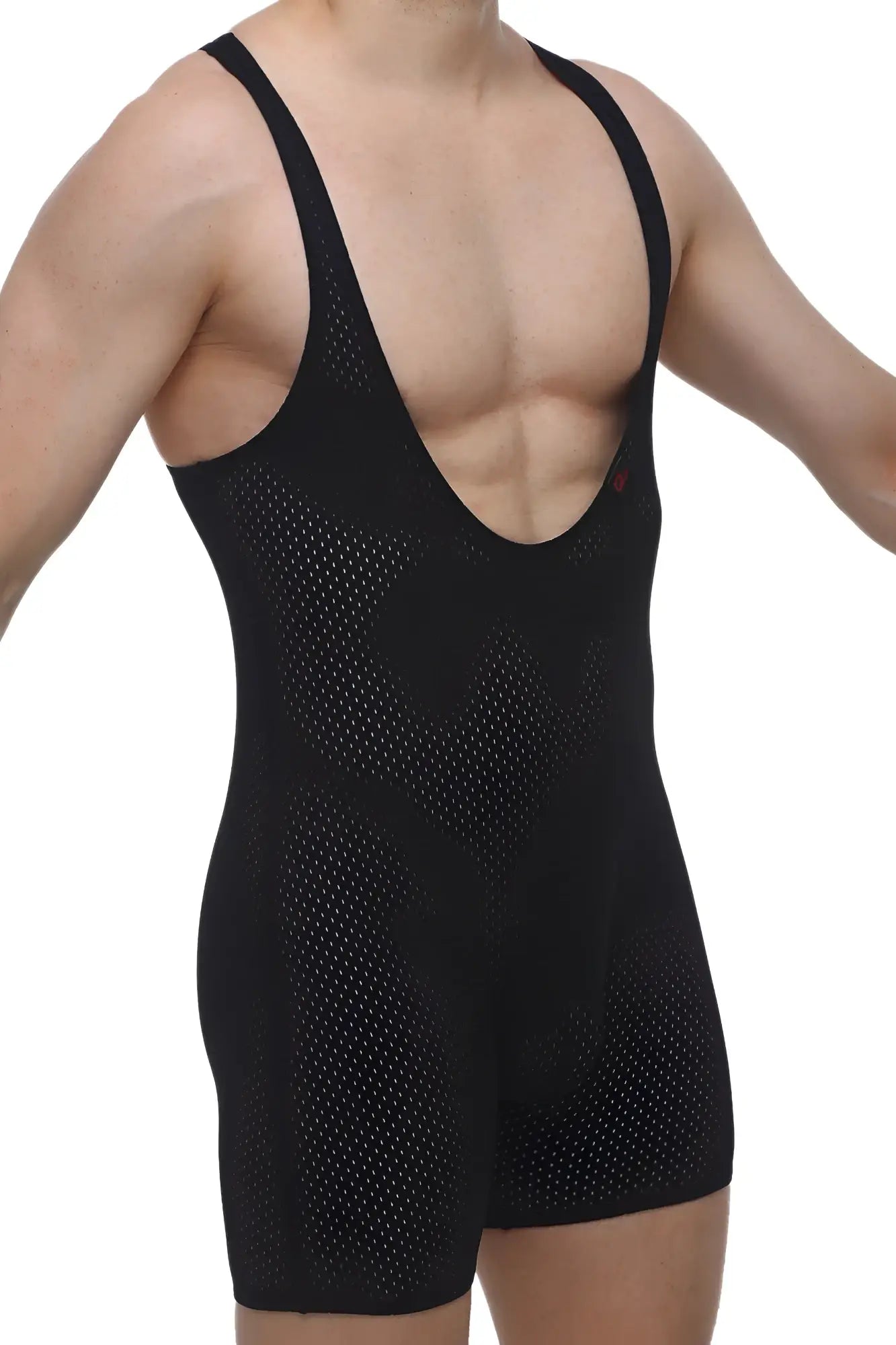 Black mesh athletic bodysuit petitq singlet bee black with deep v neck and wide shoulder straps for activewear