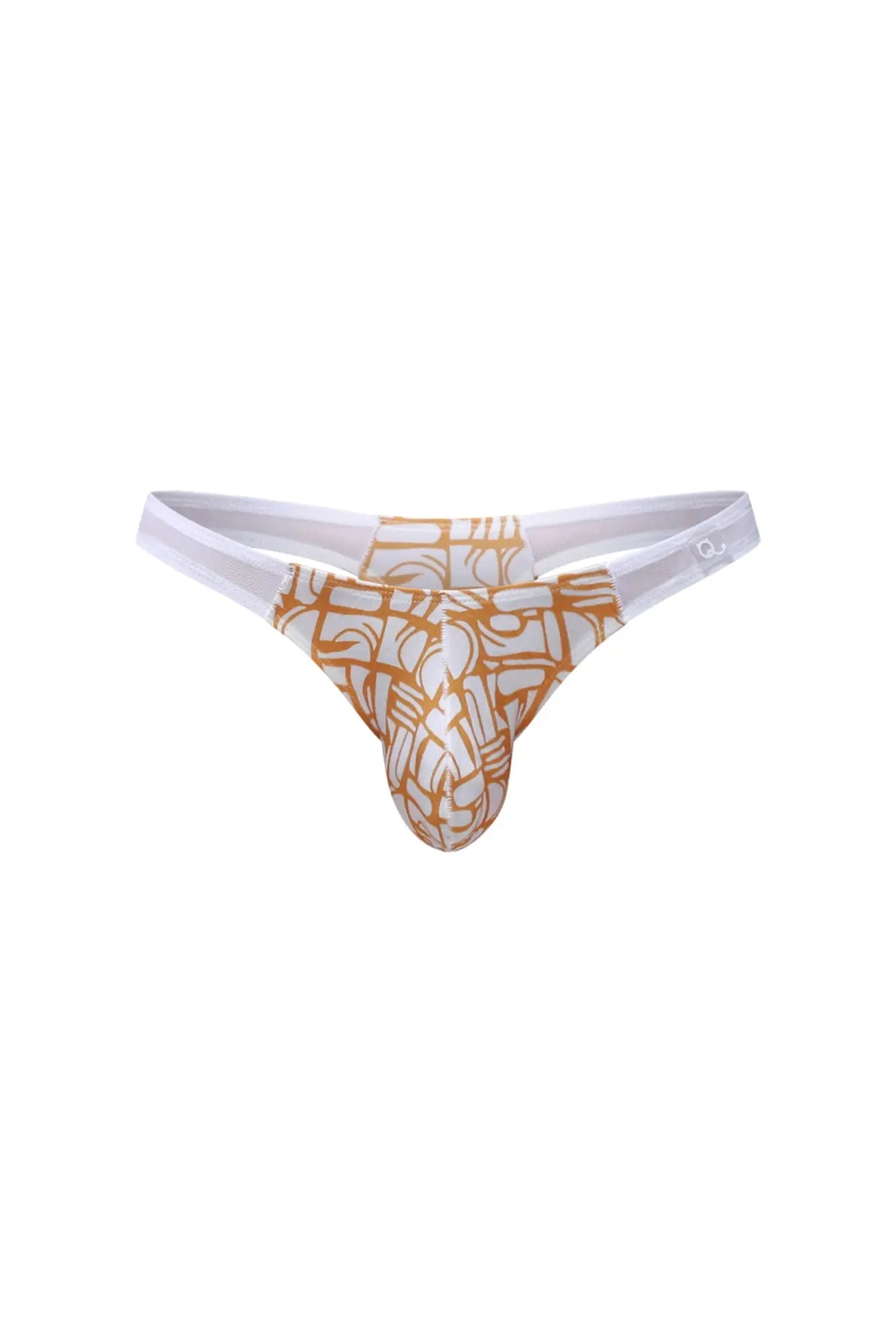 PetitQ thong Annoix Carlot Alloy in white and gold with a geometric patterned design showing the front side