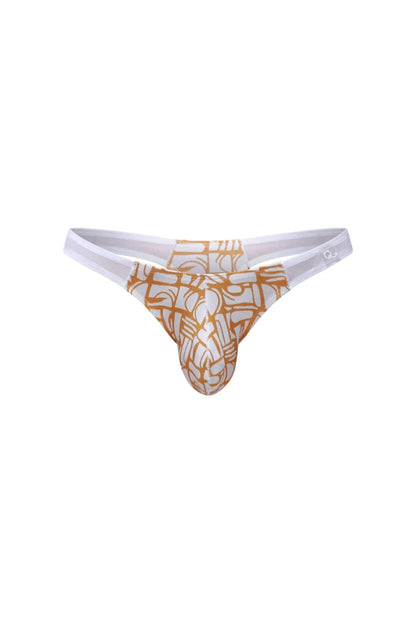 PetitQ thong Annoix Carlot Alloy in white and gold with a geometric patterned design showing the front side