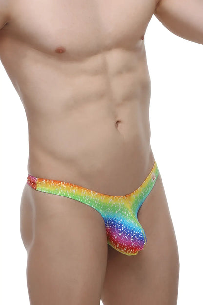 PetitQ thong dome rainbow rainbow glitter thong with shimmering multicolored design showing front side