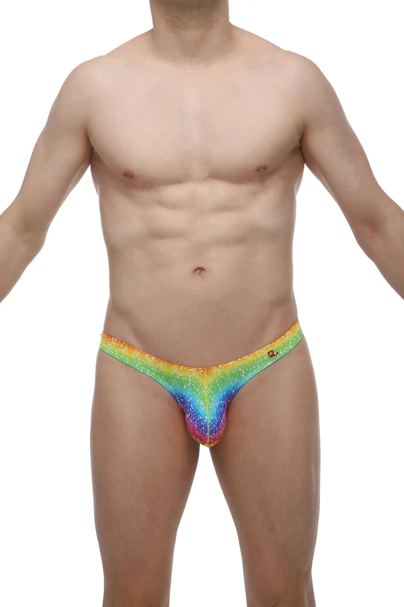 PetitQ thong dome rainbow rainbow glitter thong with vibrant iridescent finish and snug-fitting design back side view