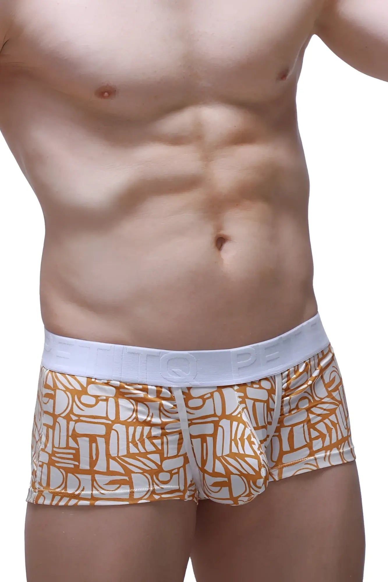 Orange and white patterned men’s briefs with solid white elastic waistband petitq trunk carlot alloy design