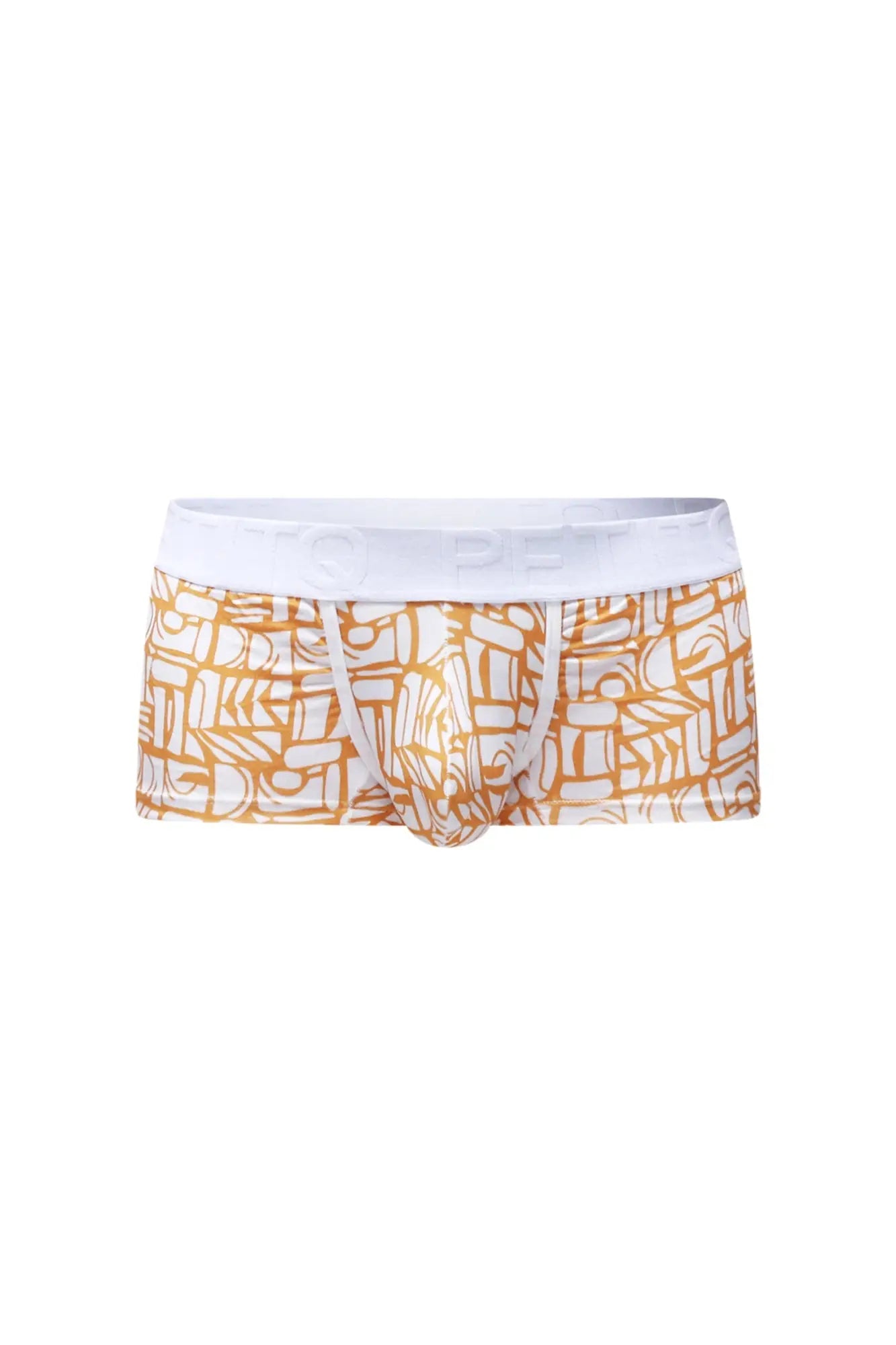 White and gold patterned boxer briefs with white elastic waistband from petitq trunk carlot alloy collection