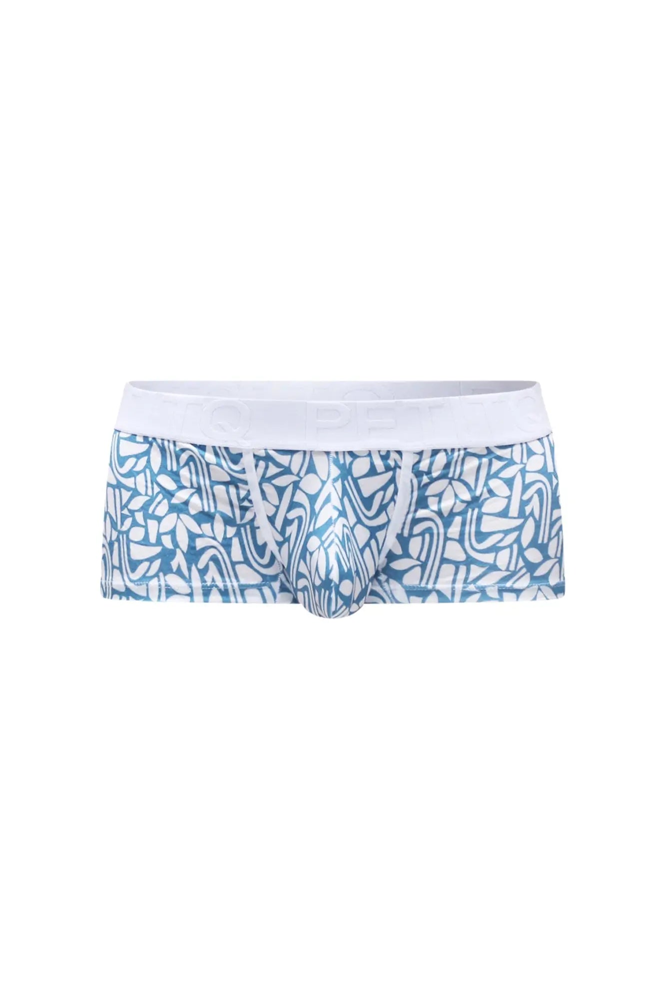 Petitq trunk carlot blue men’s briefs with blue and white pattern and solid white waistband for comfortable wear