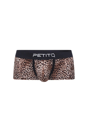 PetitQ trunk panthere leopard print men’s briefs with a black waistband featuring the petitq logo