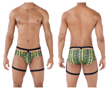 Pikante pik 0510 neon briefs in vibrant green yellow snake-scale pattern with black elastic trim