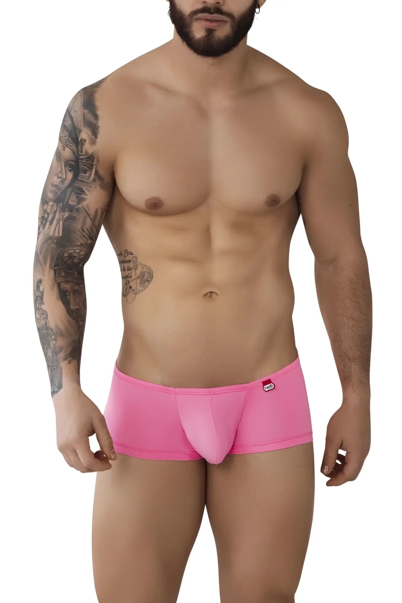 Bright pink pikante pik 0976 angola trunks men’s briefs with smooth elastic waistband and red front logo